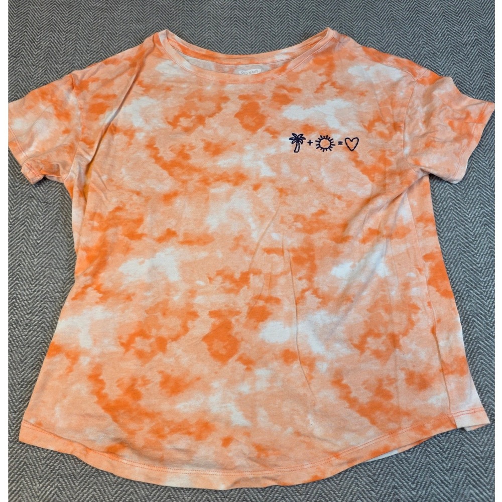 Old Navy The Easy Tee Orange White Tie Dye Palm Tree Sun Graphic Shirt Medium